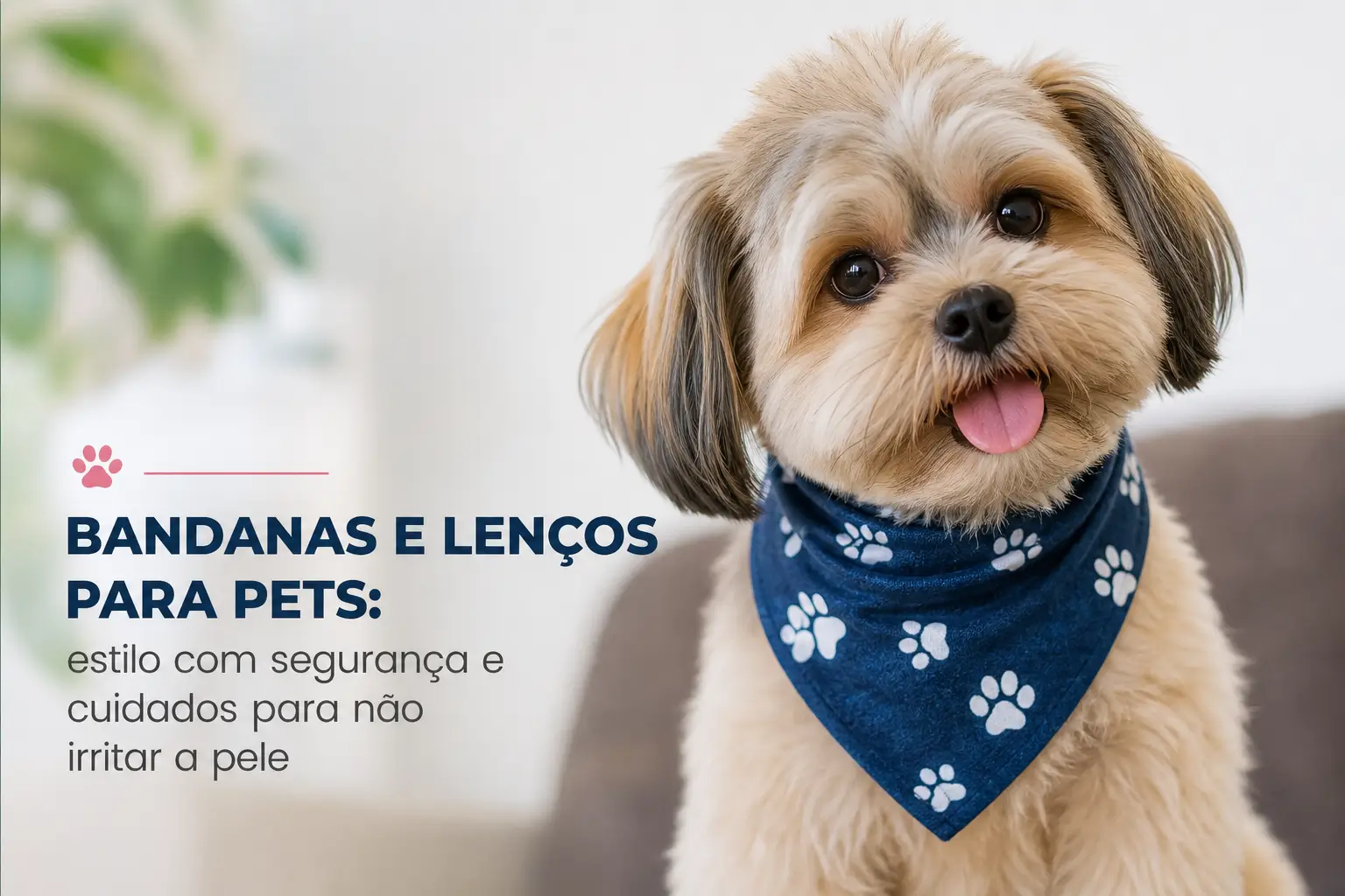 Cachorro pequeno com bandana azul para pets em segurança
