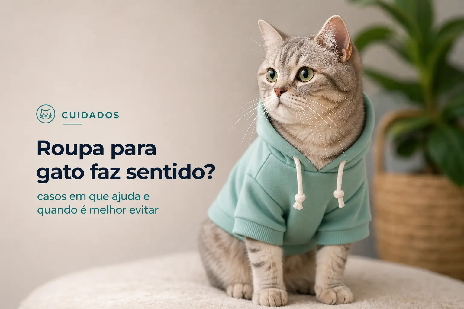 Gato com moletom verde promovendo banner financeiro 2026