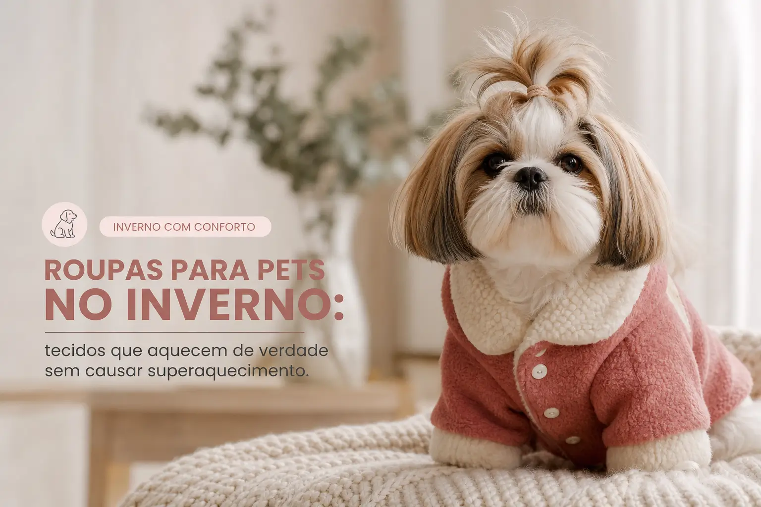 Cachorro fofo com casaco rosa para o inverno